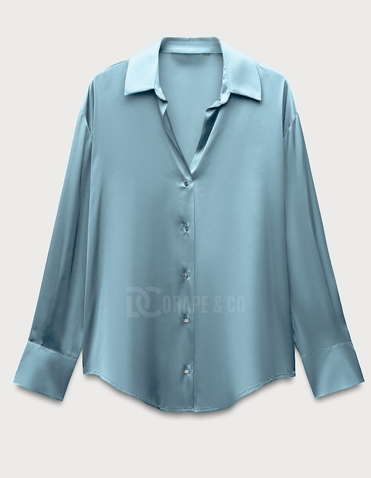 Light Blue Button Down Silk Top